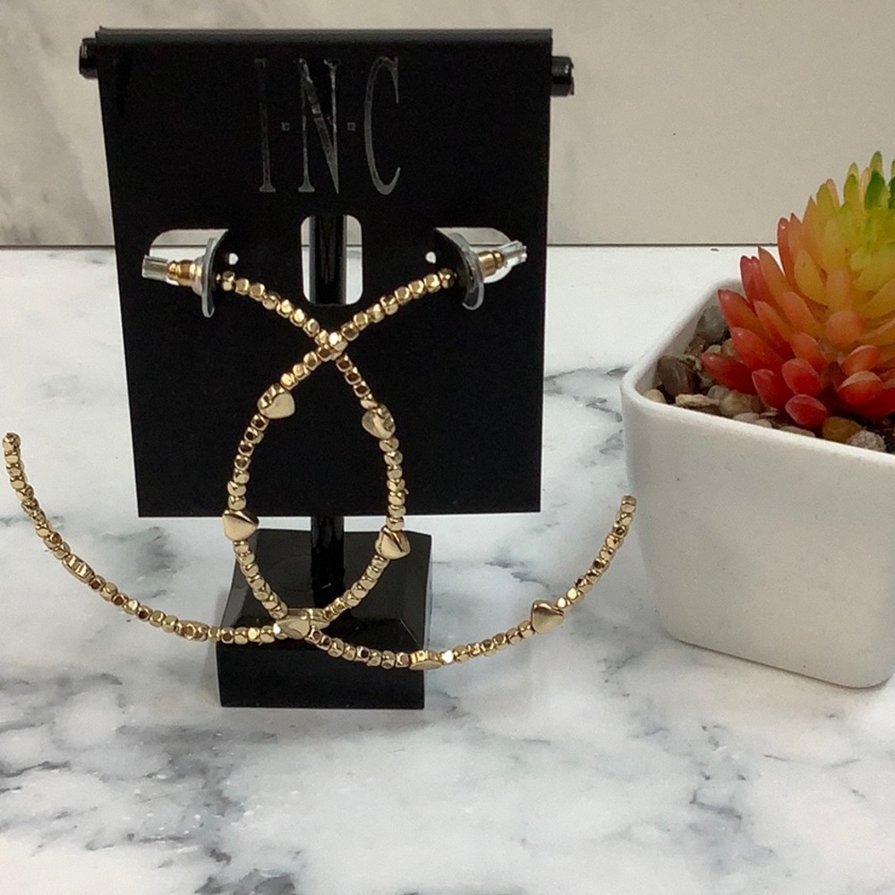 NWT- INC- Gold Large Beaded Heart Hoop Earrings